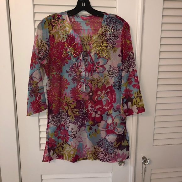 Floral Sheer Tunic - Picture 1 of 6